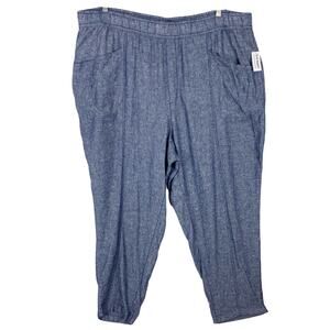 NWT OLD NAVY Pants 3X Blue Chambray Linen Ankle-Length Pocketed Stretchy